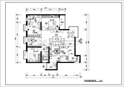 某四室两厅两卫户型私家住宅室内装修设计cad全套施工图(标注详细)